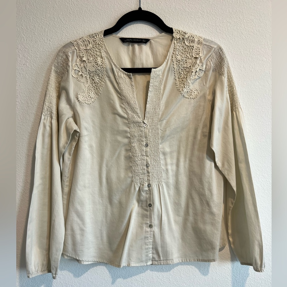 Zara Cream Lace Accent Blouse